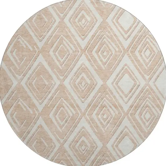 8' Peach And Ivory Geometric Washable Round Rug With UV Protection Photo 5