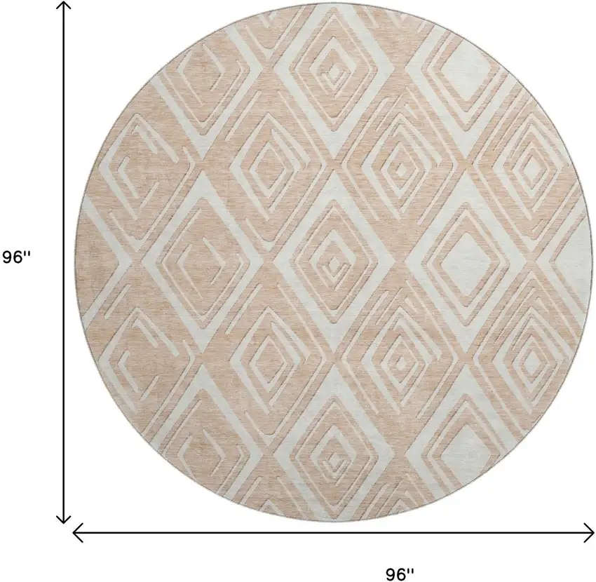 8' Peach And Ivory Geometric Washable Round Rug With UV Protection Photo 3