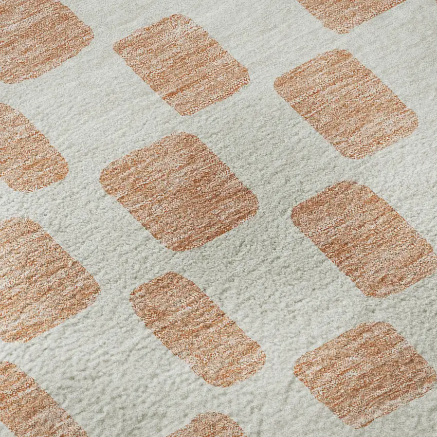 8' Peach And Ivory Geometric Washable Round Rug With UV Protection Photo 9