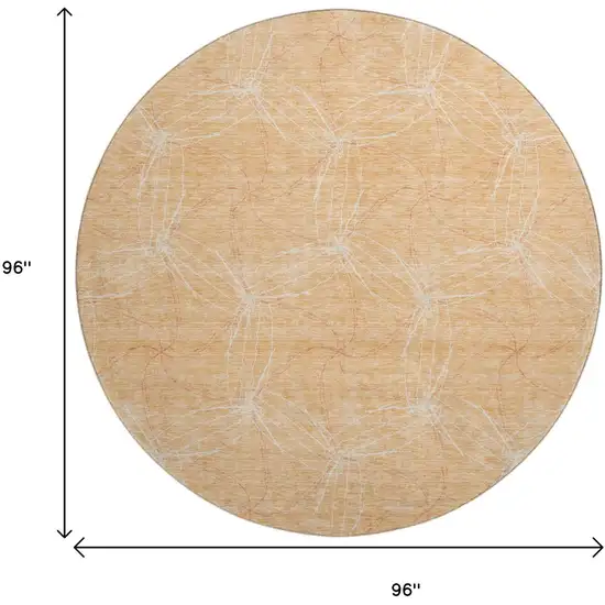 8' Peach And Ivory Geometric Washable Round Rug With UV Protection Photo 9