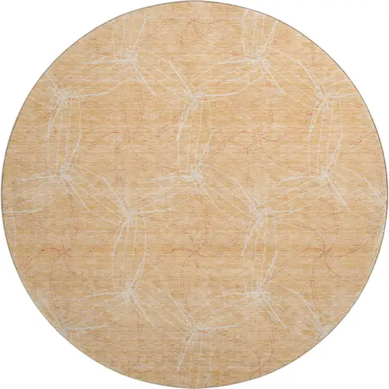 8' Peach And Ivory Geometric Washable Round Rug With UV Protection Photo 1