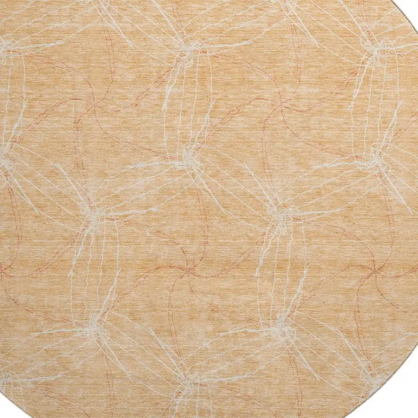 8' Peach And Ivory Geometric Washable Round Rug With UV Protection Photo 2