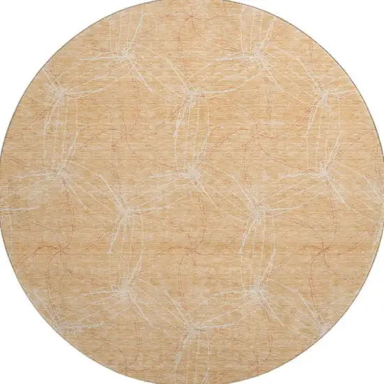8' Peach And Ivory Geometric Washable Round Rug With UV Protection Photo 3