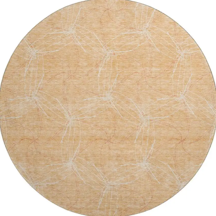 8' Peach And Ivory Geometric Washable Round Rug With UV Protection Photo 3