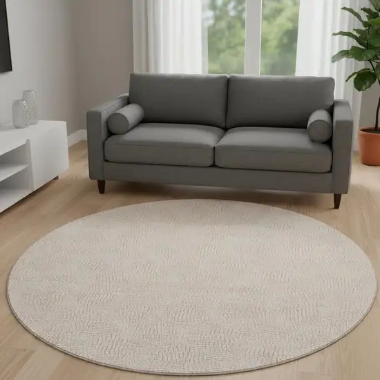 8' Peach And Ivory Geometric Washable Round Rug With UV Protection Photo 2