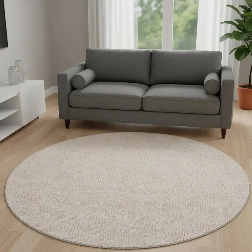 8' Peach And Ivory Geometric Washable Round Rug With UV Protection Photo 2