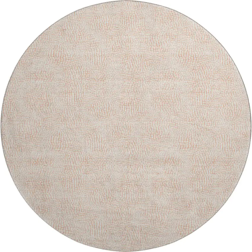 8' Peach And Ivory Geometric Washable Round Rug With UV Protection Photo 1
