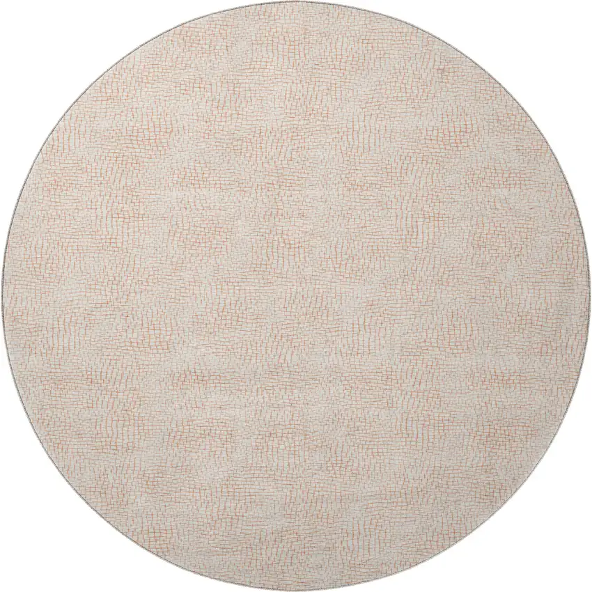 8' Peach And Ivory Geometric Washable Round Rug With UV Protection Photo 2
