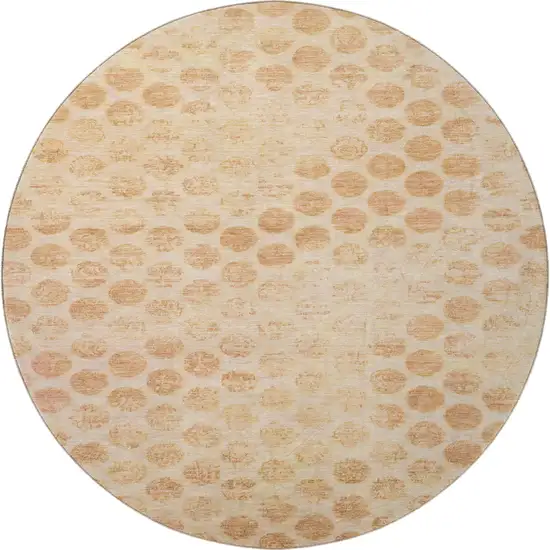 8' Peach And Ivory Geometric Washable Round Rug With UV Protection Photo 3