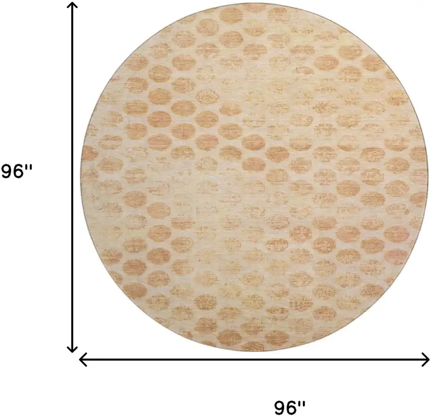 8' Peach And Ivory Geometric Washable Round Rug With UV Protection Photo 9