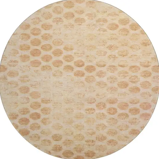 8' Peach And Ivory Geometric Washable Round Rug With UV Protection Photo 2
