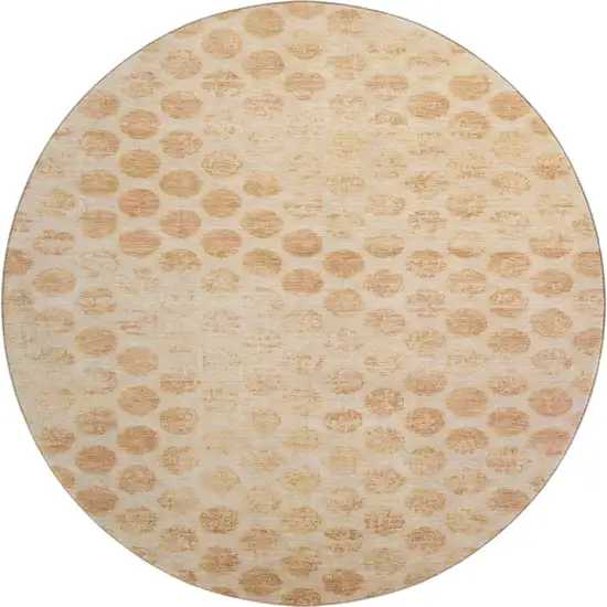 8' Peach And Ivory Geometric Washable Round Rug With UV Protection Photo 1