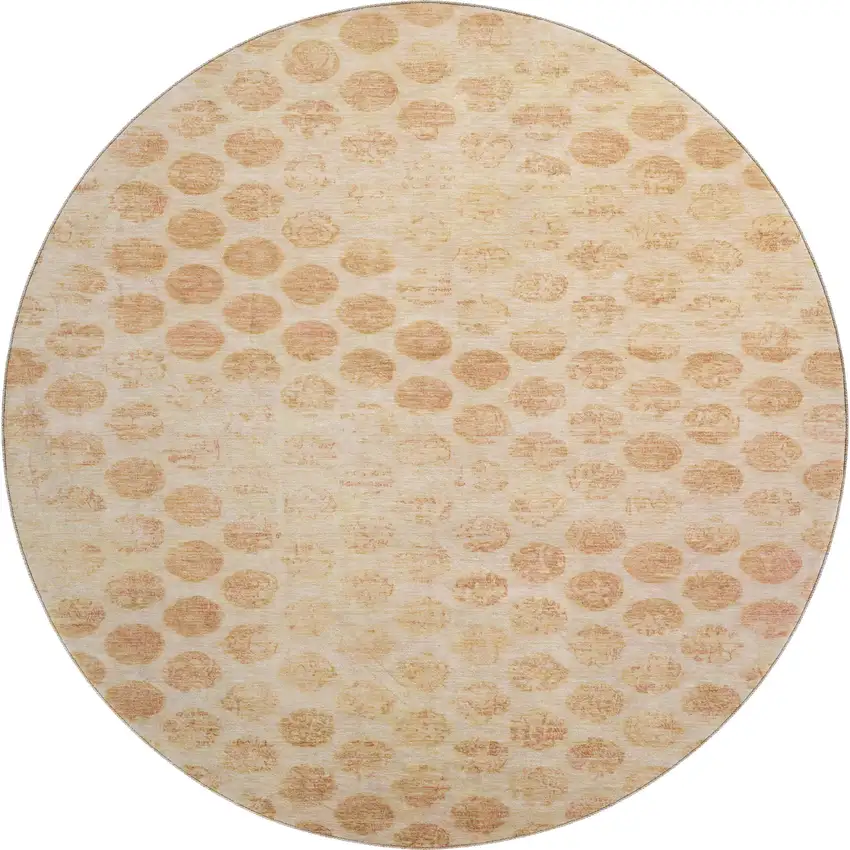 8' Peach And Ivory Geometric Washable Round Rug With UV Protection Photo 1