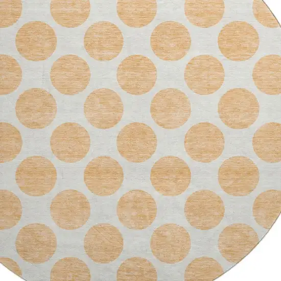 8' Peach And Ivory Polka Dot Washable Round Rug With UV Protection Photo 2