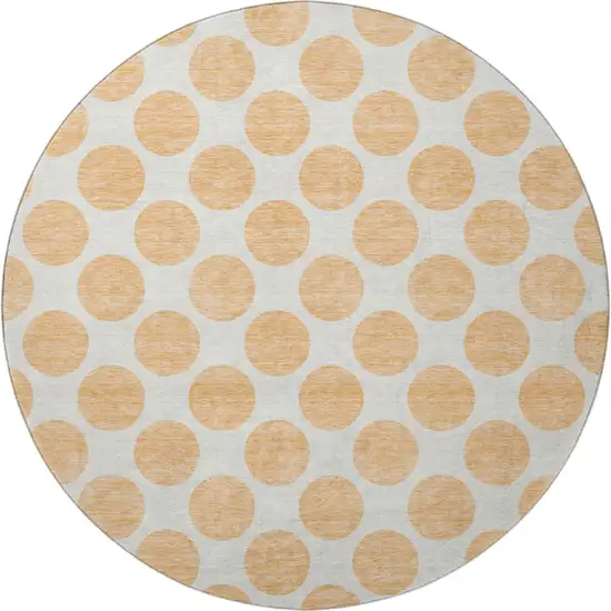 8' Peach And Ivory Polka Dot Washable Round Rug With UV Protection Photo 3