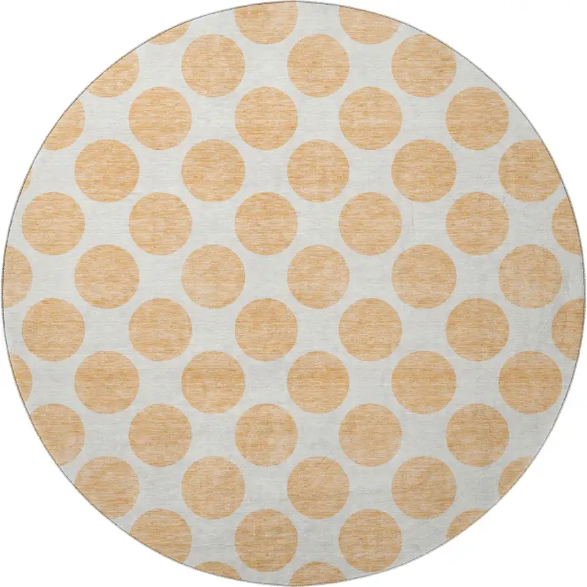 8' Peach And Ivory Polka Dot Washable Round Rug With UV Protection Photo 3