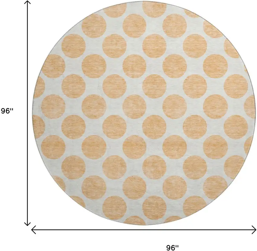 8' Peach And Ivory Polka Dot Washable Round Rug With UV Protection Photo 9