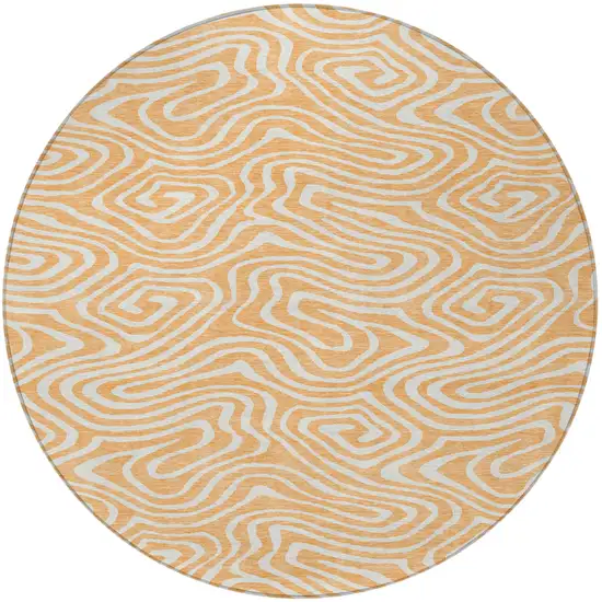 8' Peach And Ivory Round Abstract Washable Indoor Outdoor Area Rug Photo 5