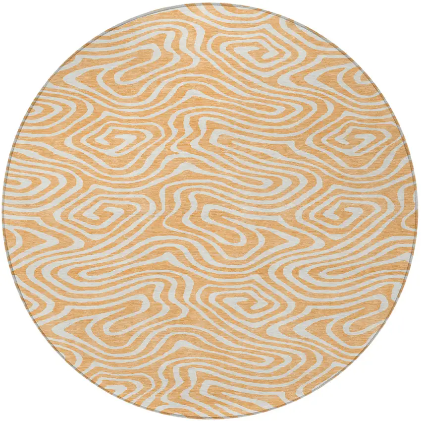 8' Peach And Ivory Round Abstract Washable Indoor Outdoor Area Rug Photo 5