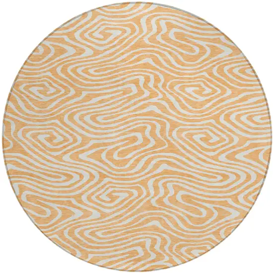8' Peach And Ivory Round Abstract Washable Indoor Outdoor Area Rug Photo 2