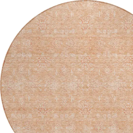 8' Peach And Ivory Round Floral Washable Indoor Outdoor Area Rug Photo 3