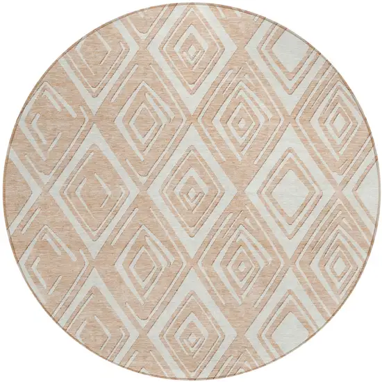 8' Peach And Ivory Round Geometric Washable Indoor Outdoor Area Rug Photo 2