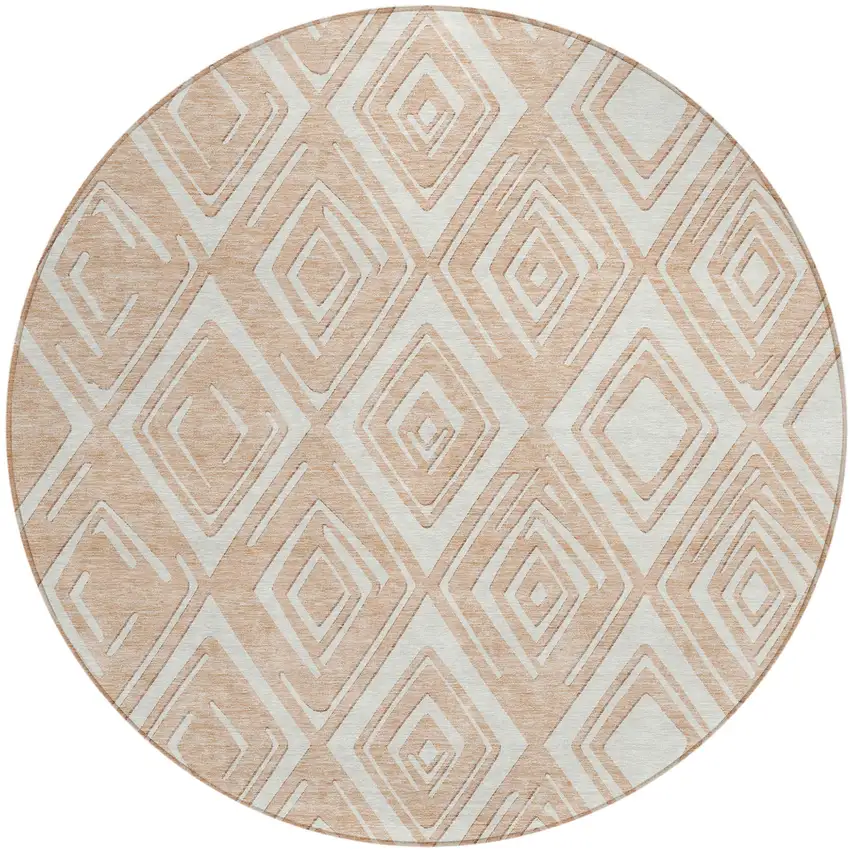 8' Peach And Ivory Round Geometric Washable Indoor Outdoor Area Rug Photo 2