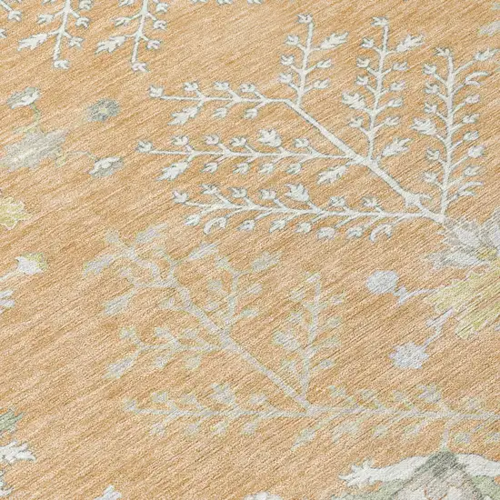 8' Peach And Ivory Round Oriental Washable Indoor Outdoor Area Rug Photo 6