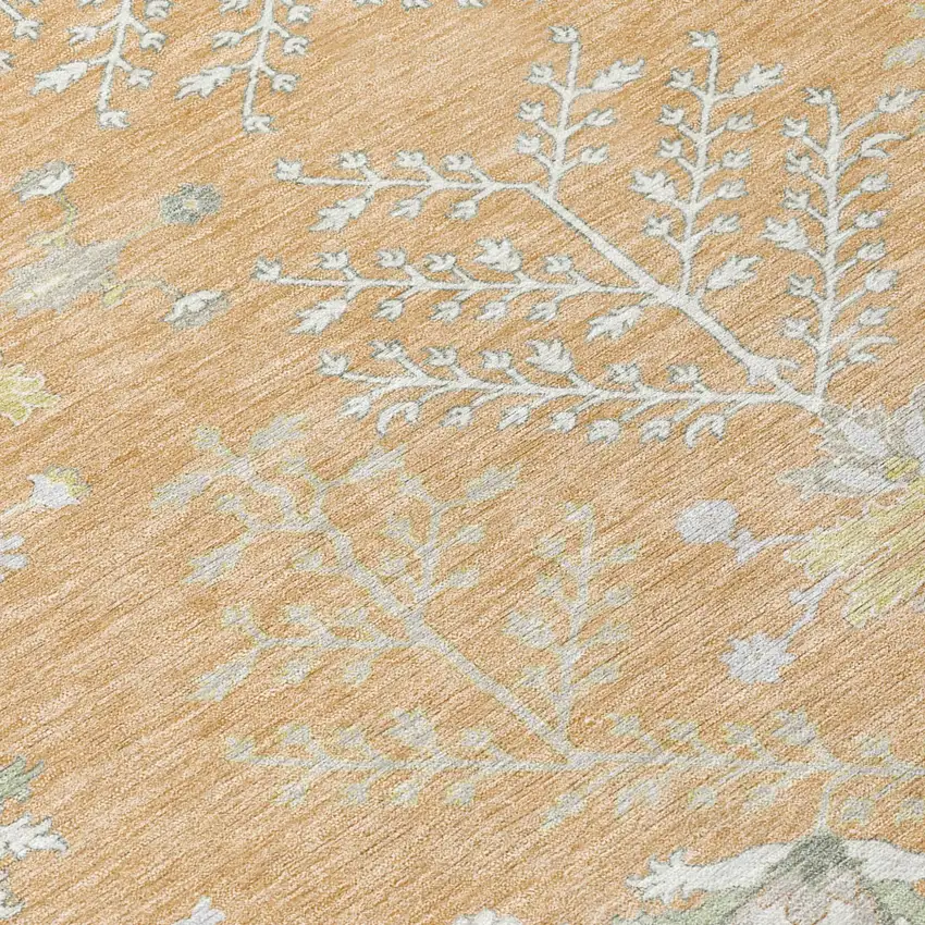 8' Peach And Ivory Round Oriental Washable Indoor Outdoor Area Rug Photo 6