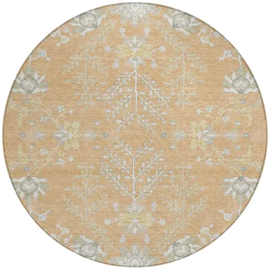 8' Peach And Ivory Round Oriental Washable Indoor Outdoor Area Rug Photo 2