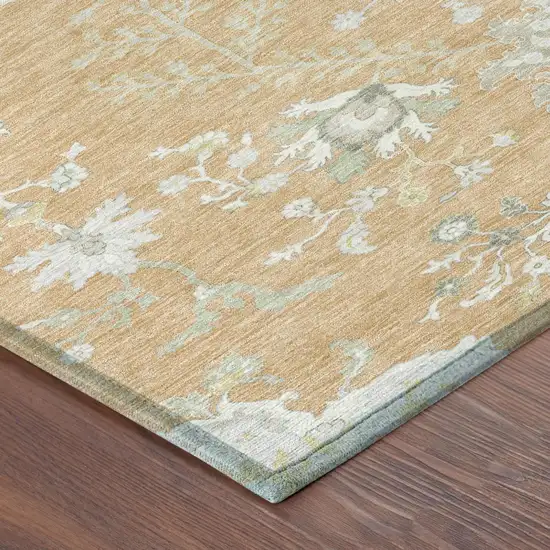 8' Peach And Ivory Round Oriental Washable Indoor Outdoor Area Rug Photo 5