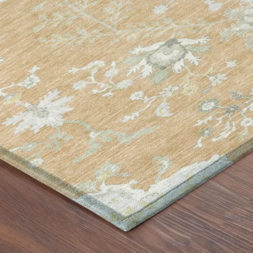 8' Peach And Ivory Round Oriental Washable Indoor Outdoor Area Rug Photo 5