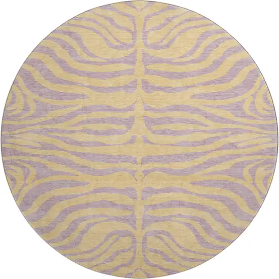 8' Peach And Lavender Animal Print Washable Round Rug With UV Protection Photo 1