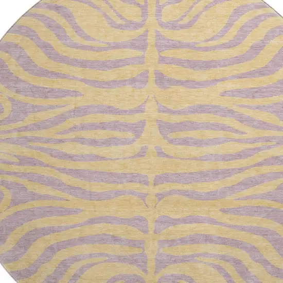 8' Peach And Lavender Animal Print Washable Round Rug With UV Protection Photo 2