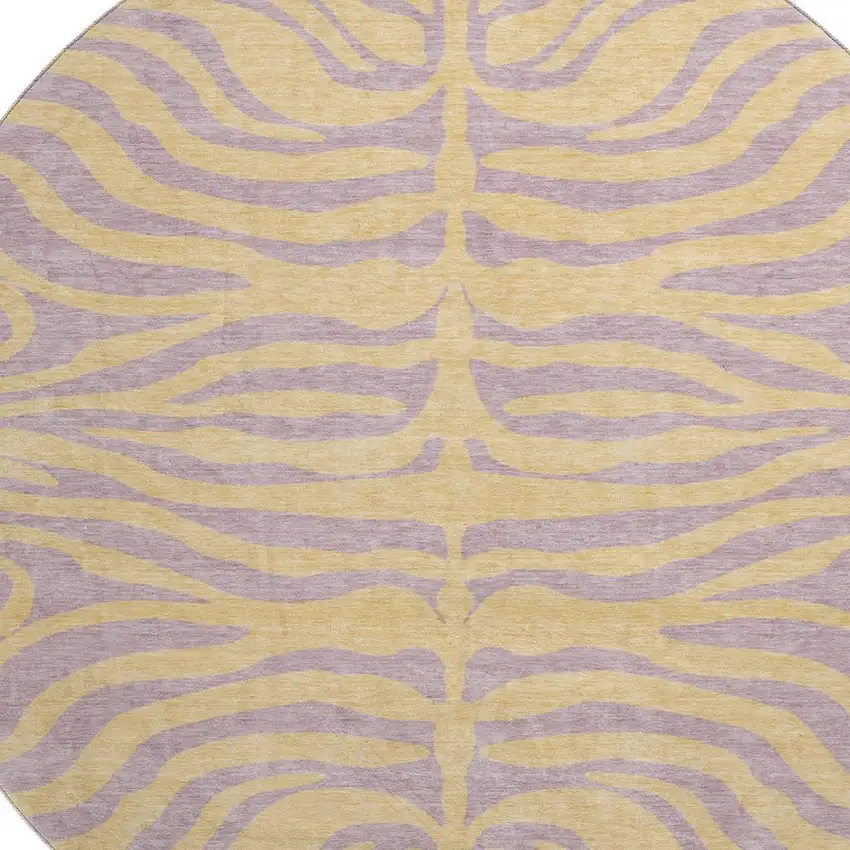 8' Peach And Lavender Animal Print Washable Round Rug With UV Protection Photo 2
