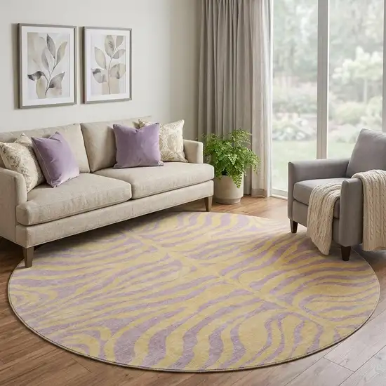 8' Peach And Lavender Animal Print Washable Round Rug With UV Protection Photo 1