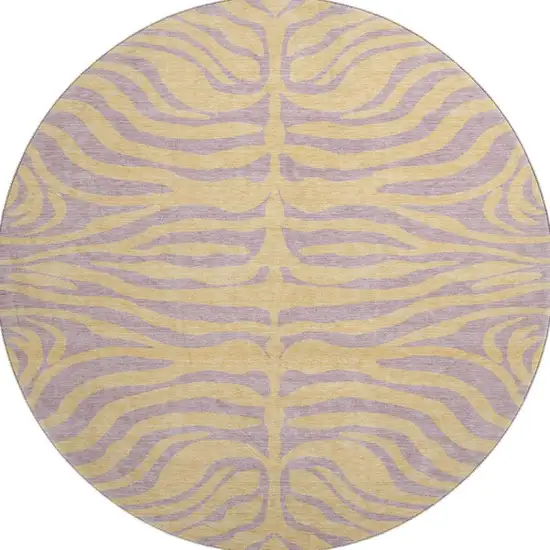 8' Peach And Lavender Animal Print Washable Round Rug With UV Protection Photo 3