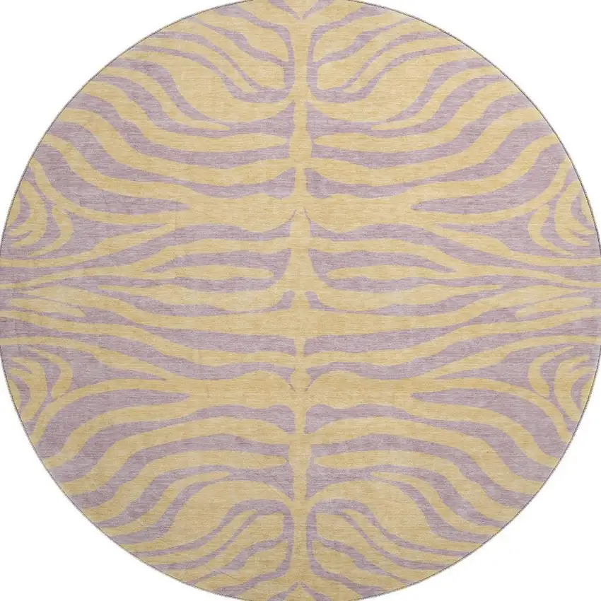 8' Peach And Lavender Animal Print Washable Round Rug With UV Protection Photo 3