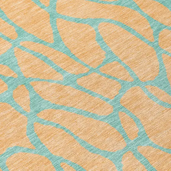 8' Peach And Mint Green Round Geometric Washable Indoor Outdoor Area Rug Photo 7