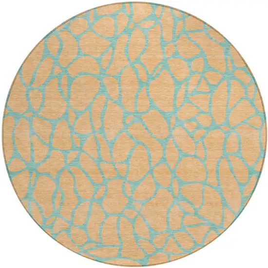 8' Peach And Mint Green Round Geometric Washable Indoor Outdoor Area Rug Photo 2