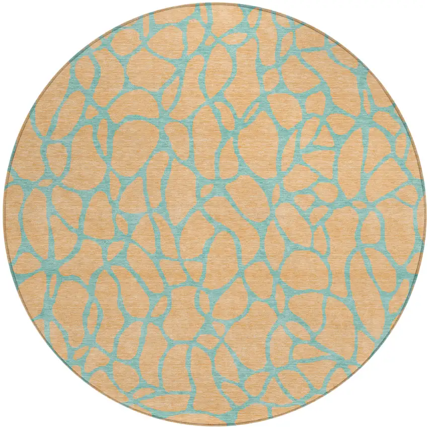 8' Peach And Mint Green Round Geometric Washable Indoor Outdoor Area Rug Photo 2