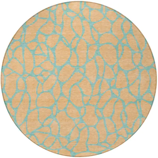 8' Peach And Mint Green Round Geometric Washable Indoor Outdoor Area Rug Photo 4