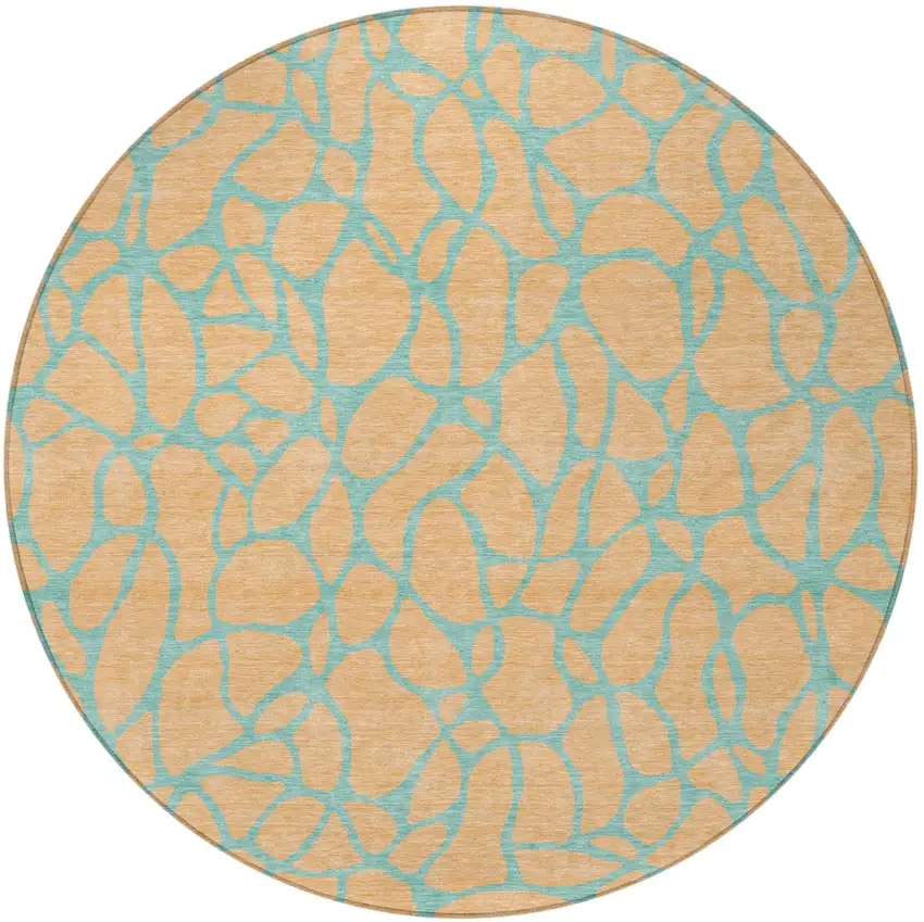 8' Peach And Mint Green Round Geometric Washable Indoor Outdoor Area Rug Photo 4
