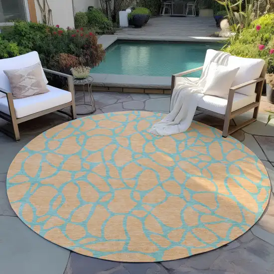 8' Peach And Mint Green Round Geometric Washable Indoor Outdoor Area Rug Photo 5