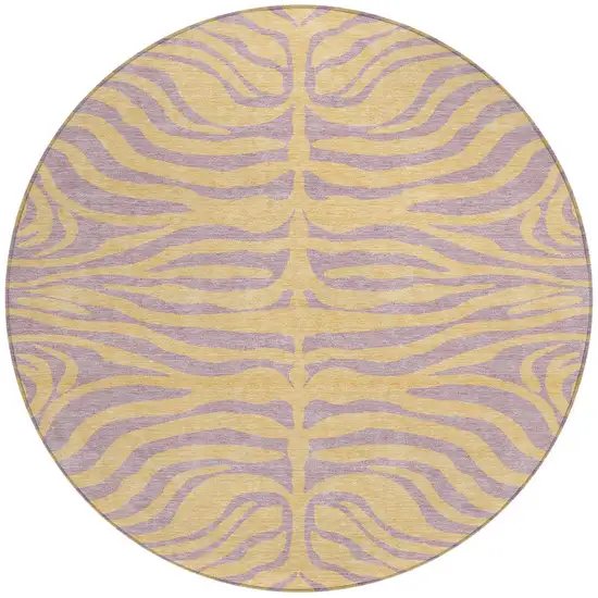 8' Peach And Purple Round Animal Print Washable Indoor Outdoor Area Rug Photo 6