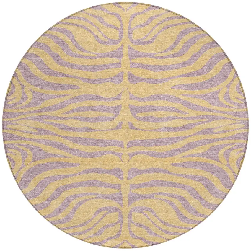 8' Peach And Purple Round Animal Print Washable Indoor Outdoor Area Rug Photo 6