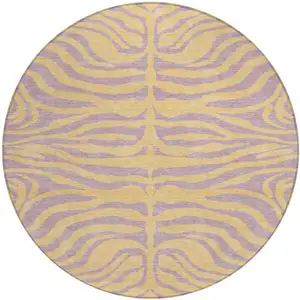 Photo of 8' Peach And Purple Round Animal Print Washable Indoor Outdoor Area Rug
