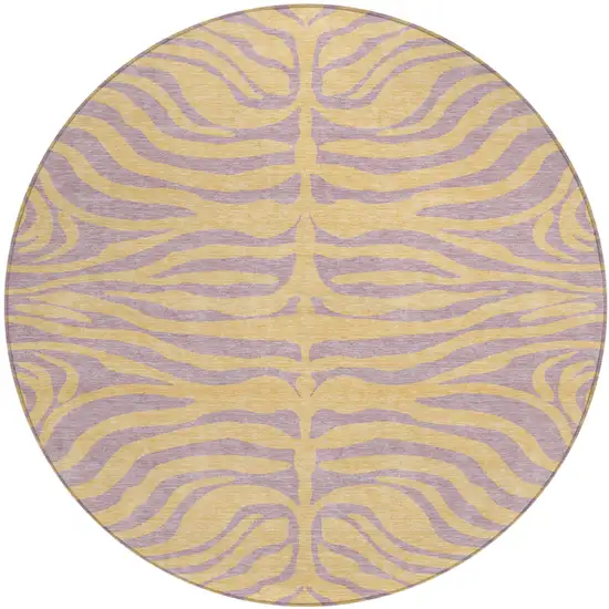 8' Peach And Purple Round Animal Print Washable Indoor Outdoor Area Rug Photo 2