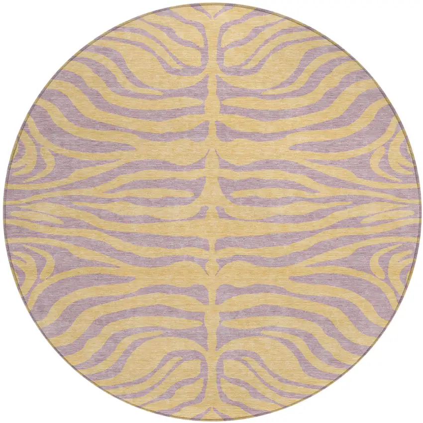 8' Peach And Purple Round Animal Print Washable Indoor Outdoor Area Rug Photo 2