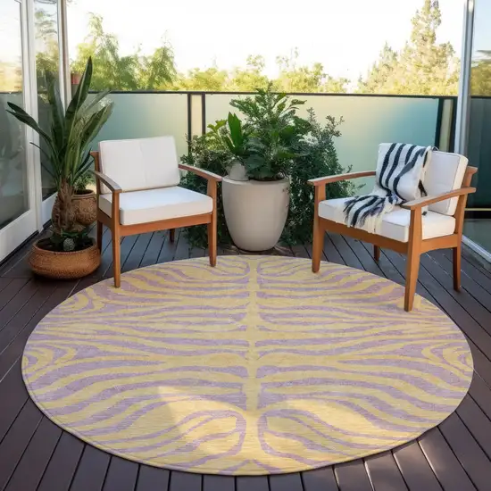 8' Peach And Purple Round Animal Print Washable Indoor Outdoor Area Rug Photo 7